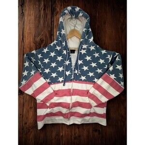 Vintage USA Flag Zip Up Hoodie Stars & Stripes Full Zip Patriotic Large